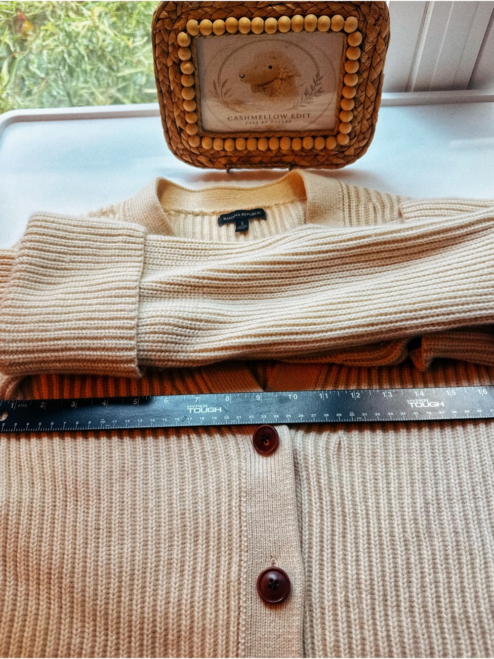 π€ Banana Republic Ivory Cashmere Merino Rib Knit Cardigan S - Picture 5 of 11